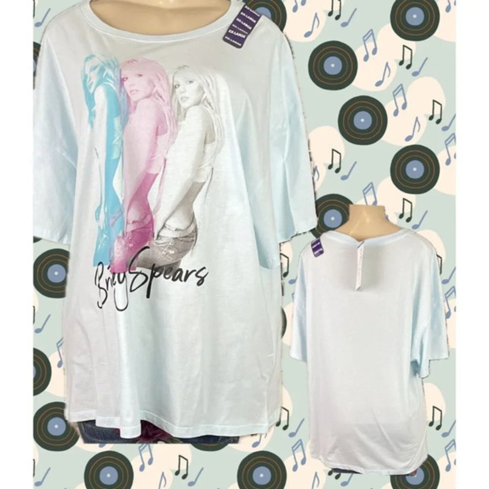 Brittany Spears XXL Blue Logo Side Graphic Cotton Drop Shoulder Short Sleeve Tee